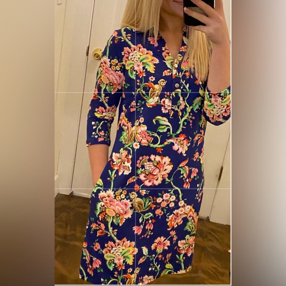 KENNY DANA- monkey jungle UPF 50 Floral Blue Dress New